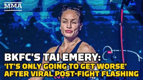 tia emery celebration|Video: BKFC Fighter Tai Emery Lifts Shirt To Flash Crowd